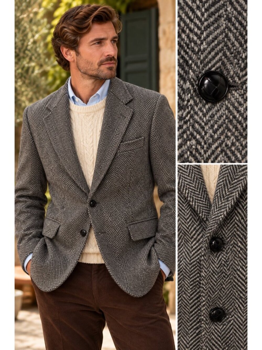 Vintage Harris Tweed 40L Gray Herringbone 100% Scottish Wool Blazer USA